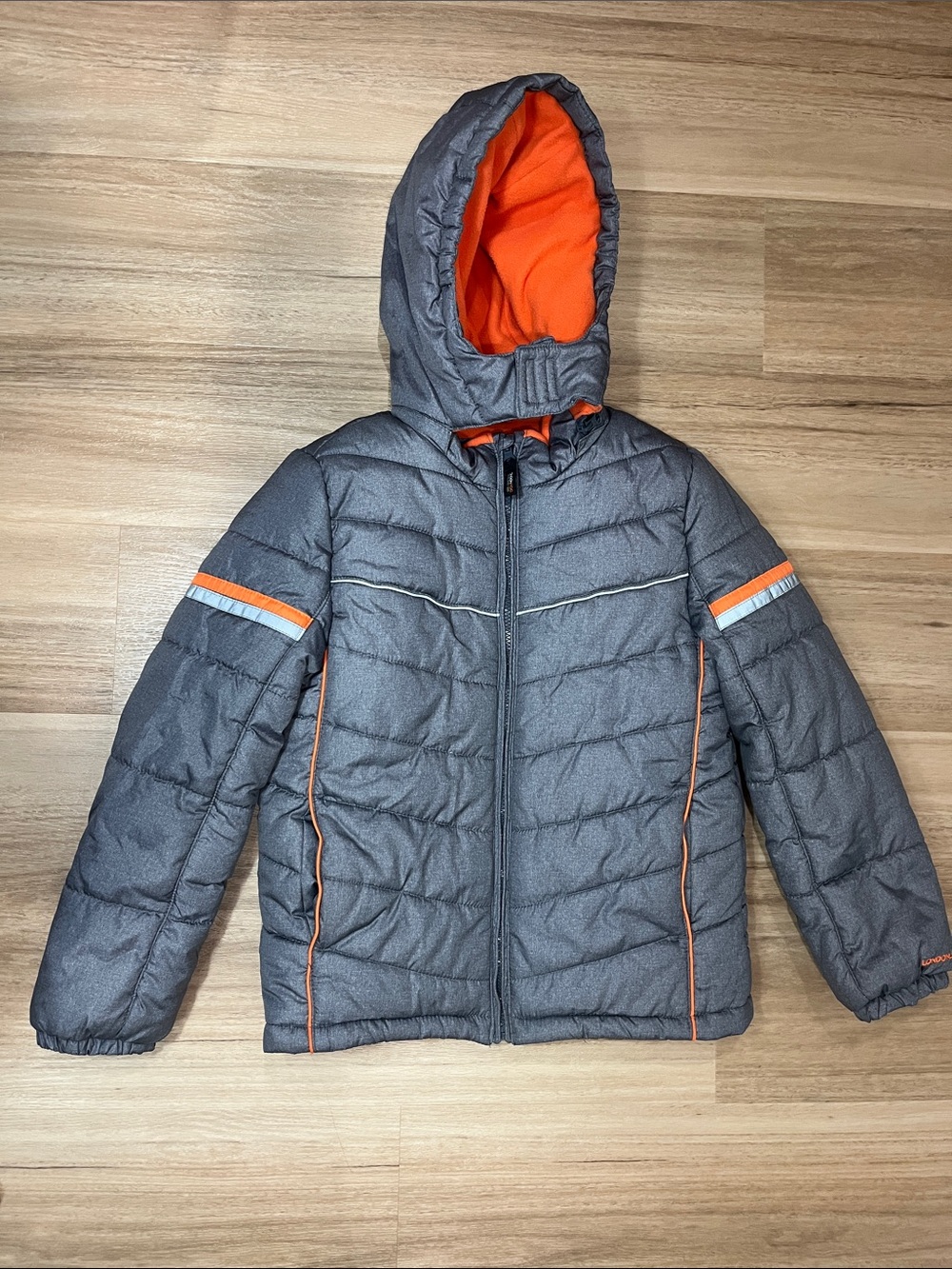 London Fog Big Active Puffer Jacket Winter Coat Gray & Orange, Size M 10-12